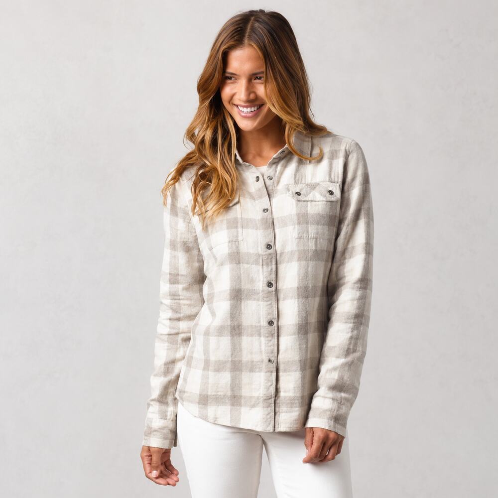 Prana Beige and Cream Plaid Button-Up Shirt Jacket